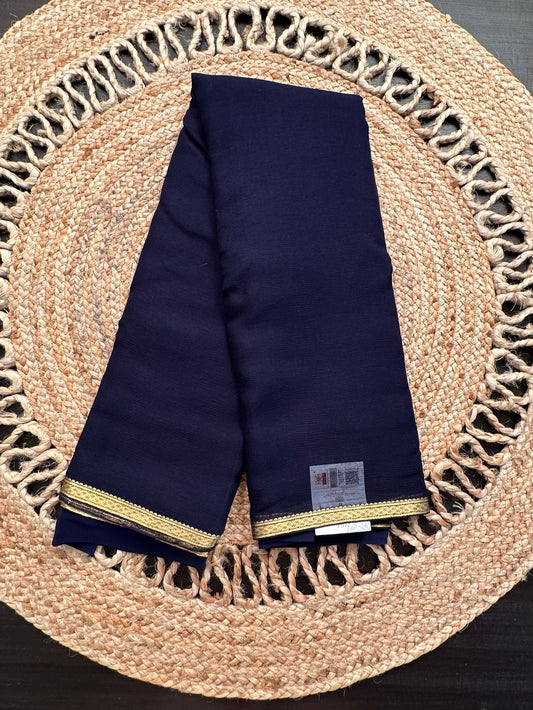 Navy Blue Pure Chiffon Saree