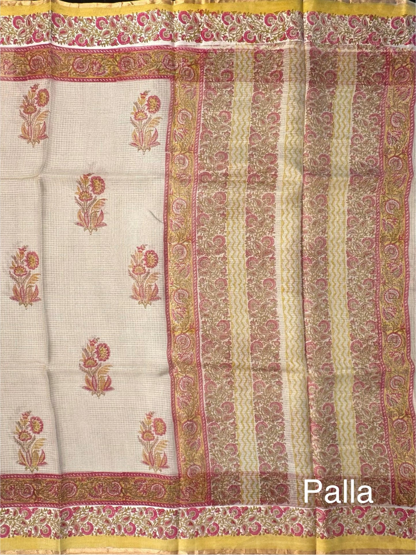 Pale Beige Hand Block-Print Kota Doria Pure Silk Saree