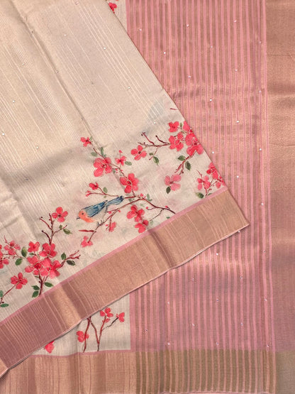 Beige-Pink Diraa Tissue Saree
