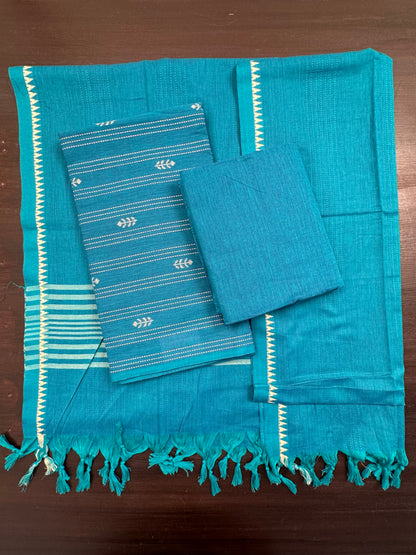 Peacock Blue South Cotton 3-Piece Suit