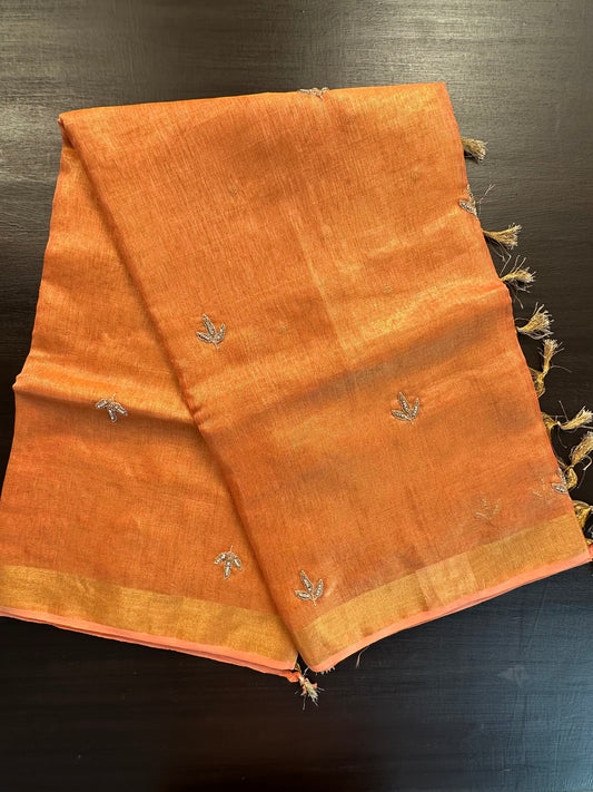 Peach Linen Tissue Saree