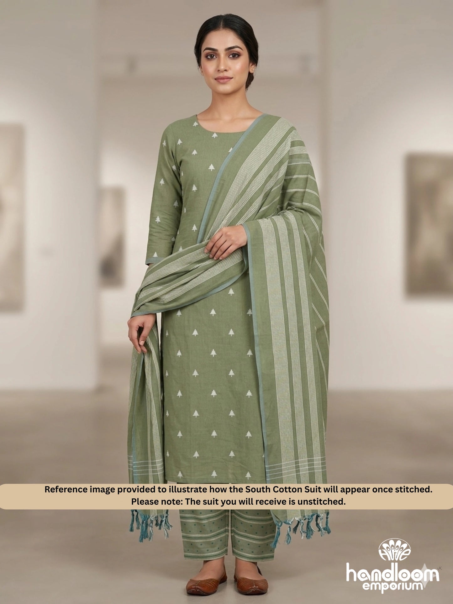 Green Unstitched South Cotton Suit