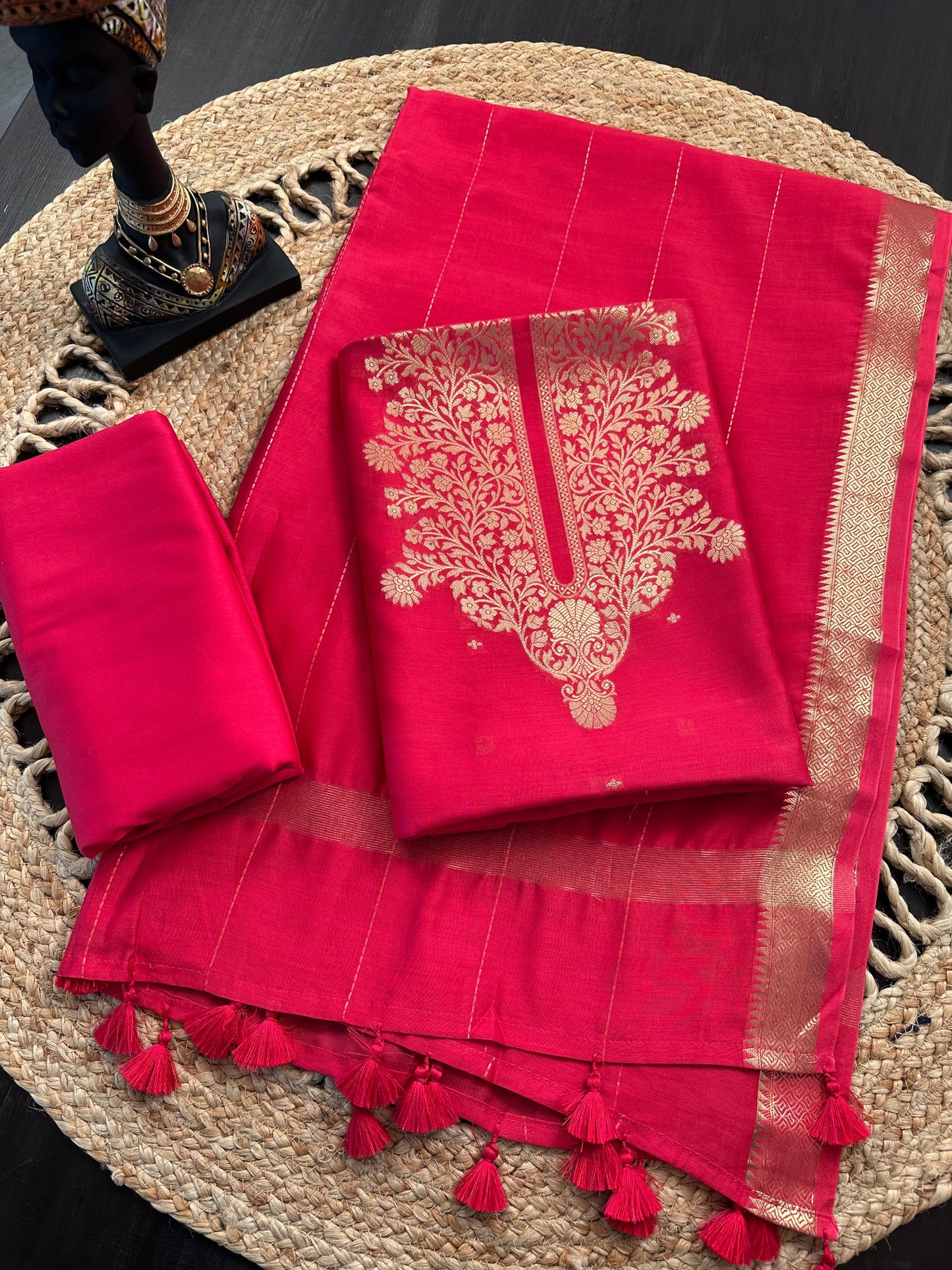 Coral Red Handloom Chanderi Suit