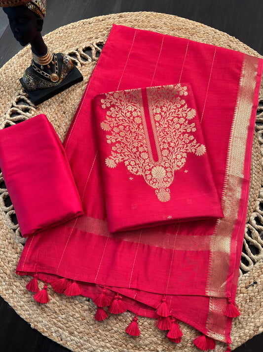 Coral Red Handloom Chanderi Suit
