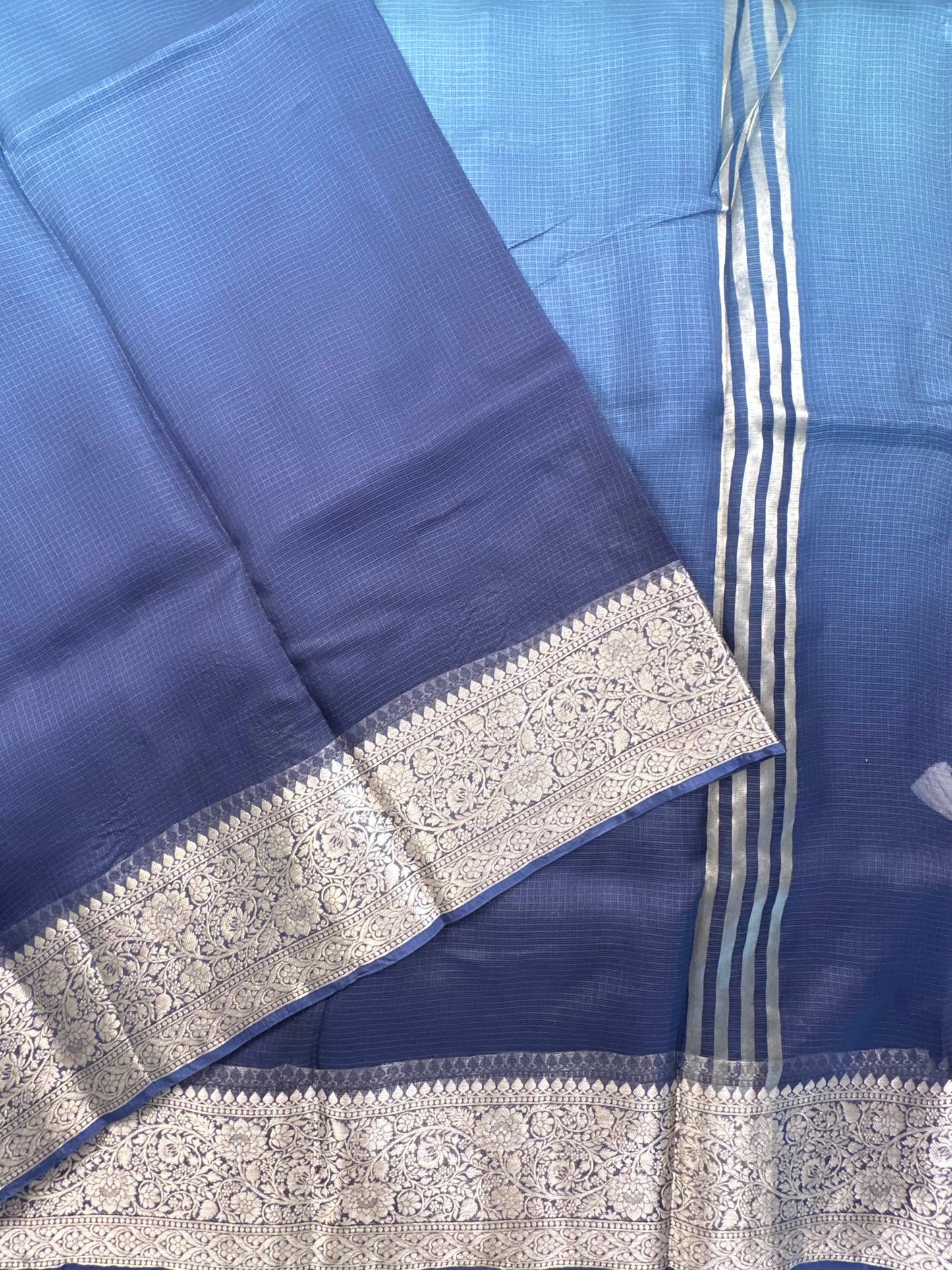 Shaded Navy Blue Pure Kota Doria Silk Saree