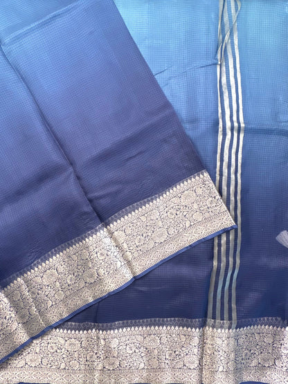 Shaded Navy Blue Pure Kota Doria Silk Saree