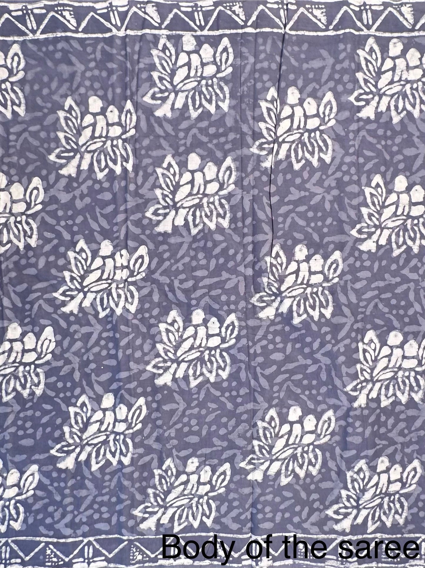 Bluish Grey Hand Block Print Pure Cotton Saree
