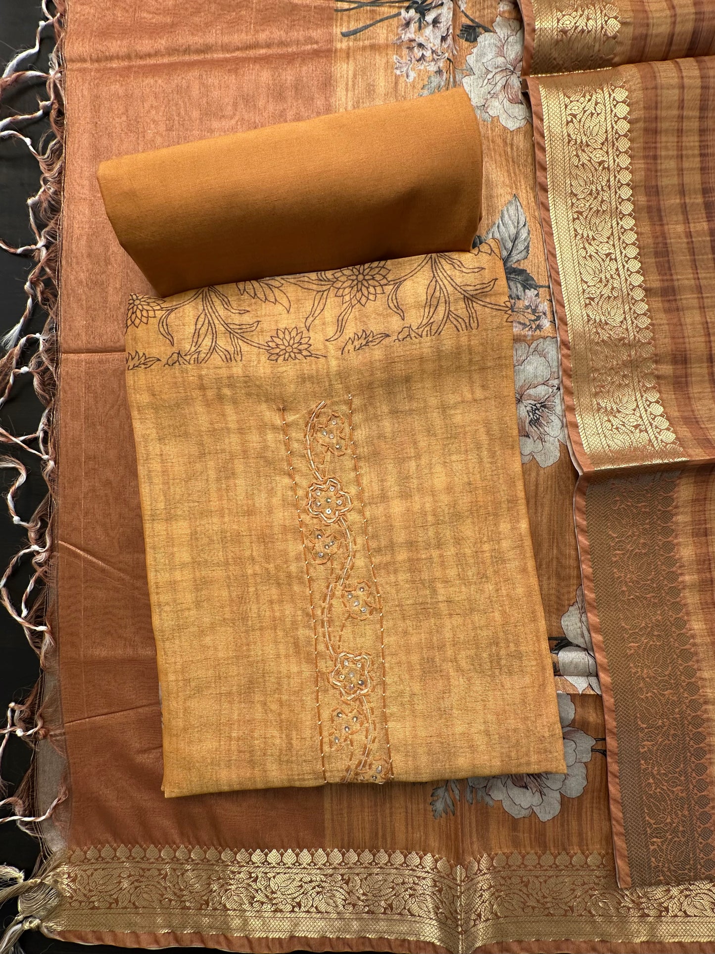 Mustard Fancy Cotton 3-Piece Suit