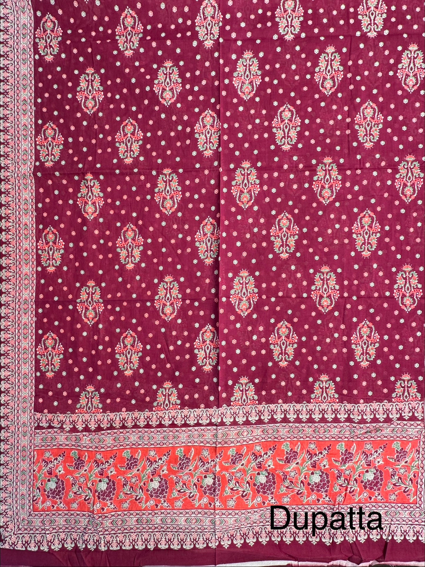 Magenta Block Printed Pure Cotton Suit