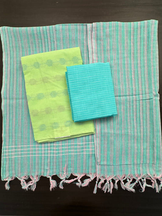 Pista Green South Cotton 3-Piece Suit