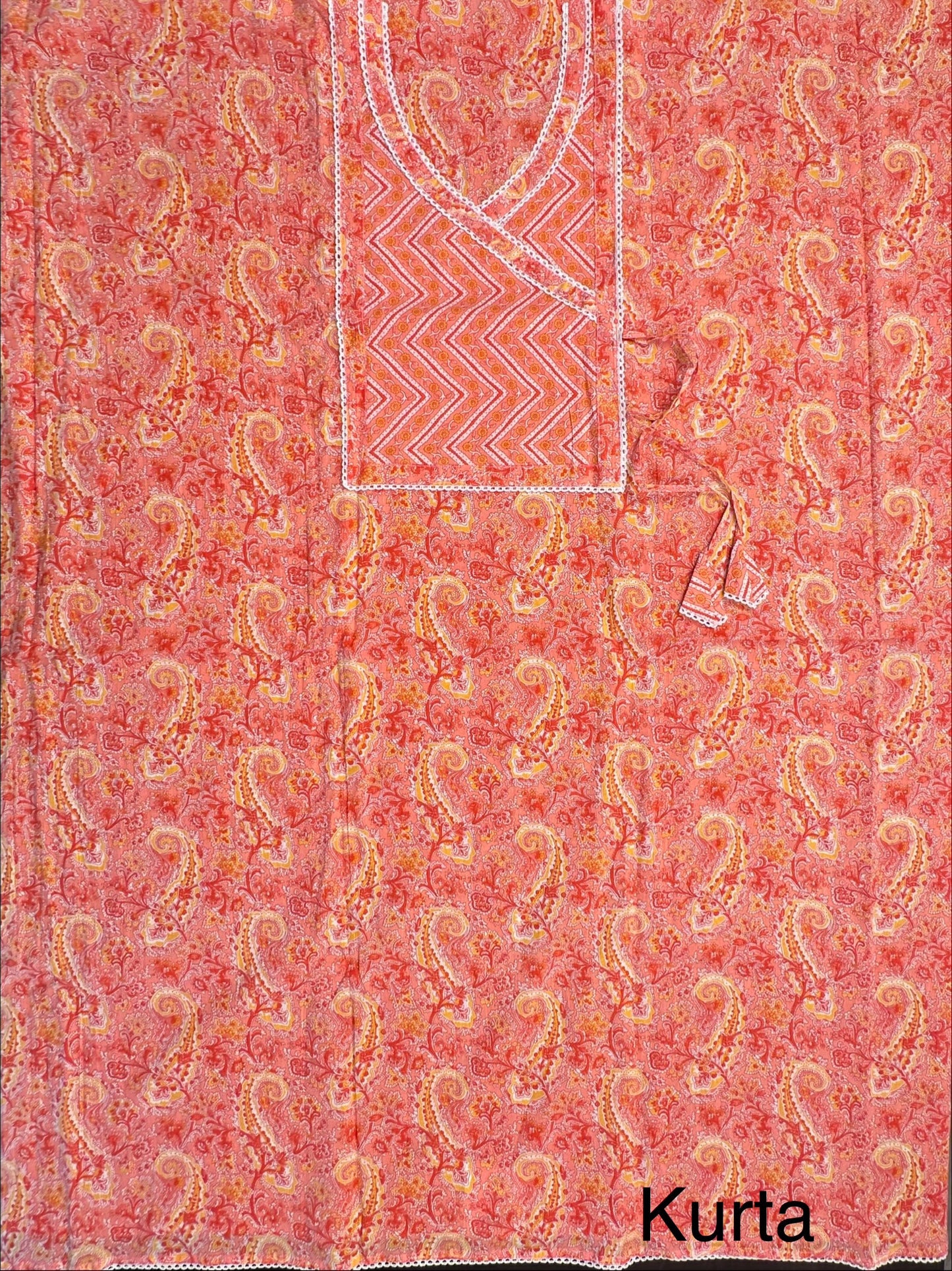 Peach Angrakha Printed Cotton 3-Piece Suit