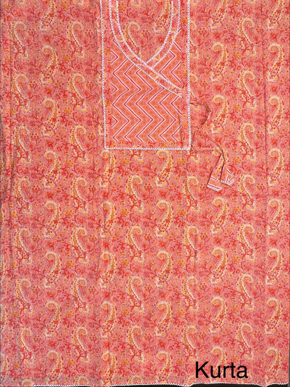 Peach Angrakha Printed Cotton 3-Piece Suit