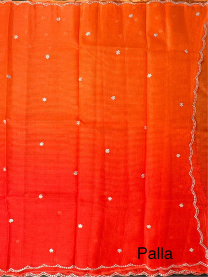 Orange Gitika Kota Doria Pure Silk Saree