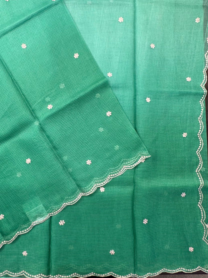 Pista Green Gitika Kota Doria Pure Silk Saree