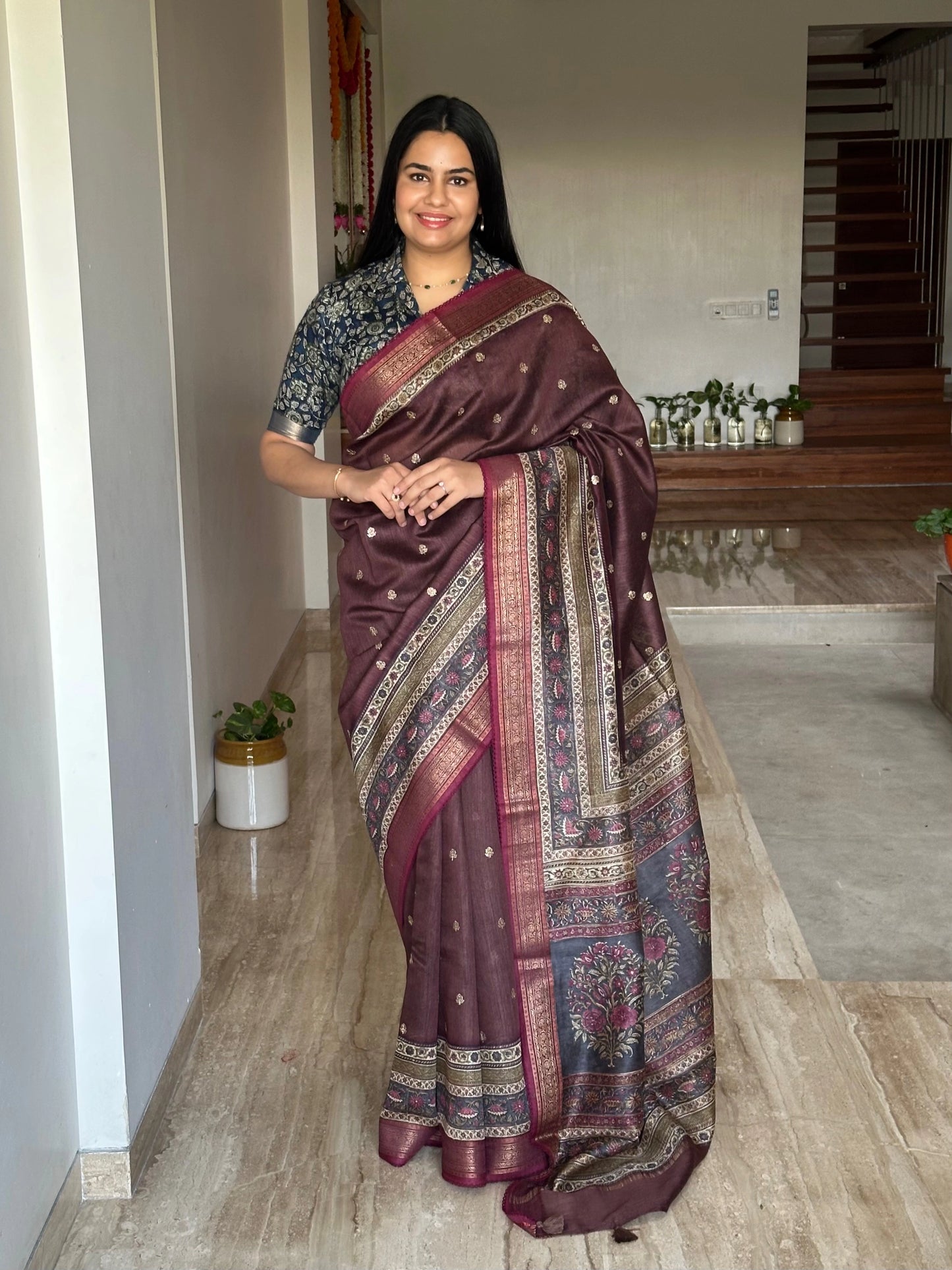 Dark Brown Muga Silk Saree