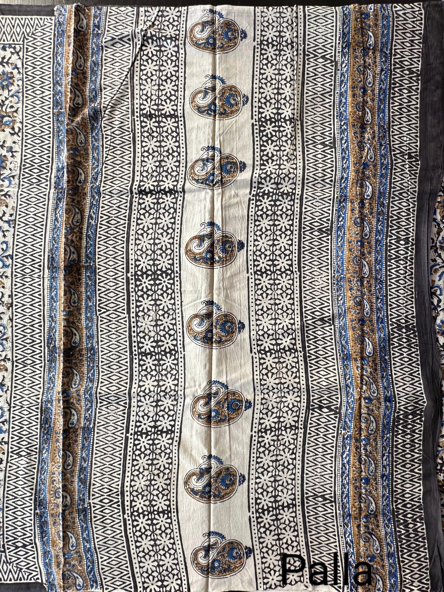 Beige- Blue  Pure Cotton Saree