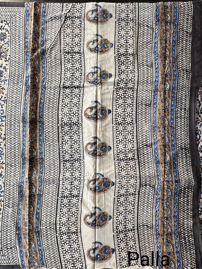 Beige- Blue  Pure Cotton Saree