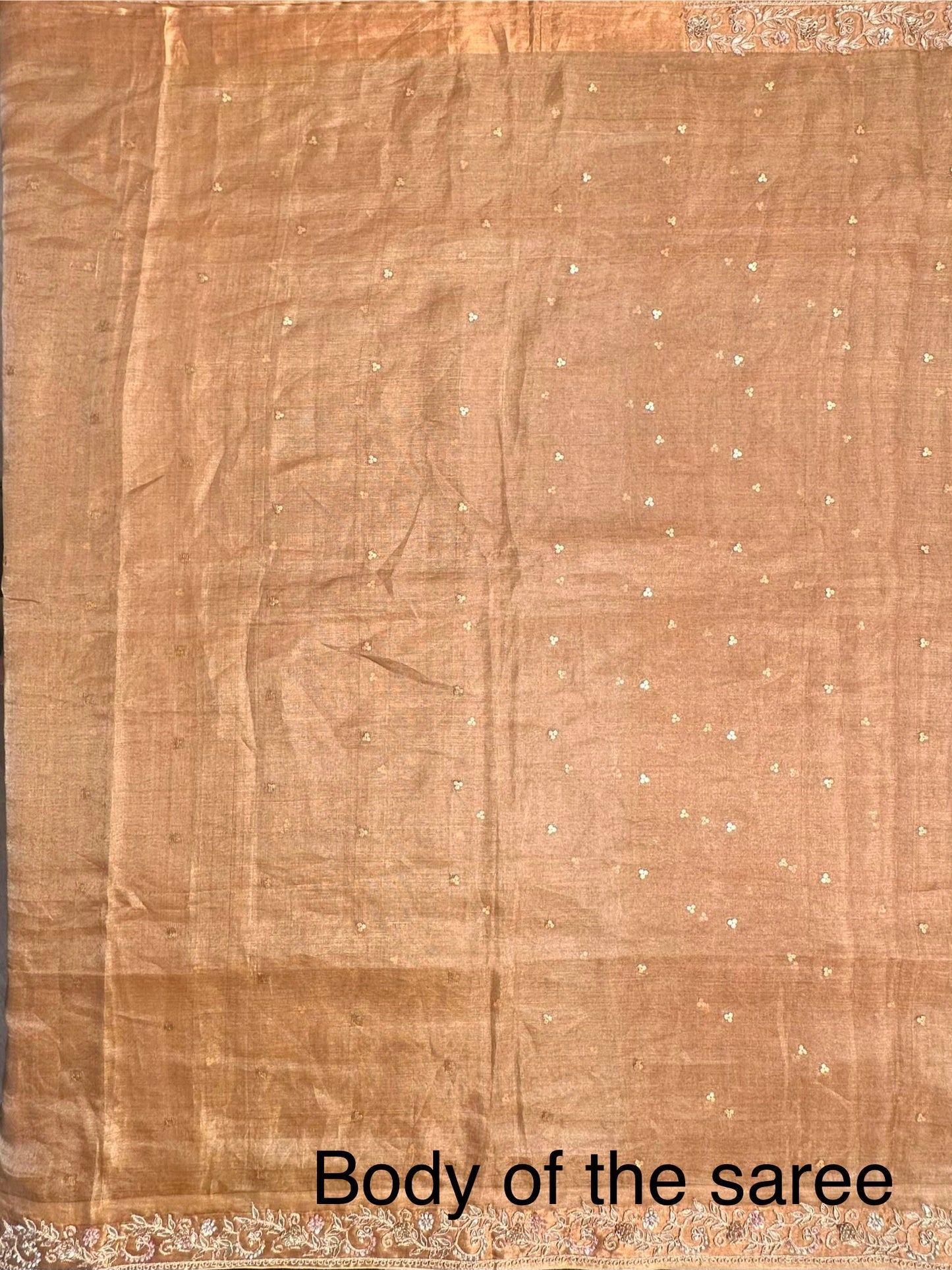 Golden-Silver Tissue Silk Saree With Hand Work