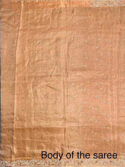 Golden-Silver Tissue Silk Saree With Hand Work