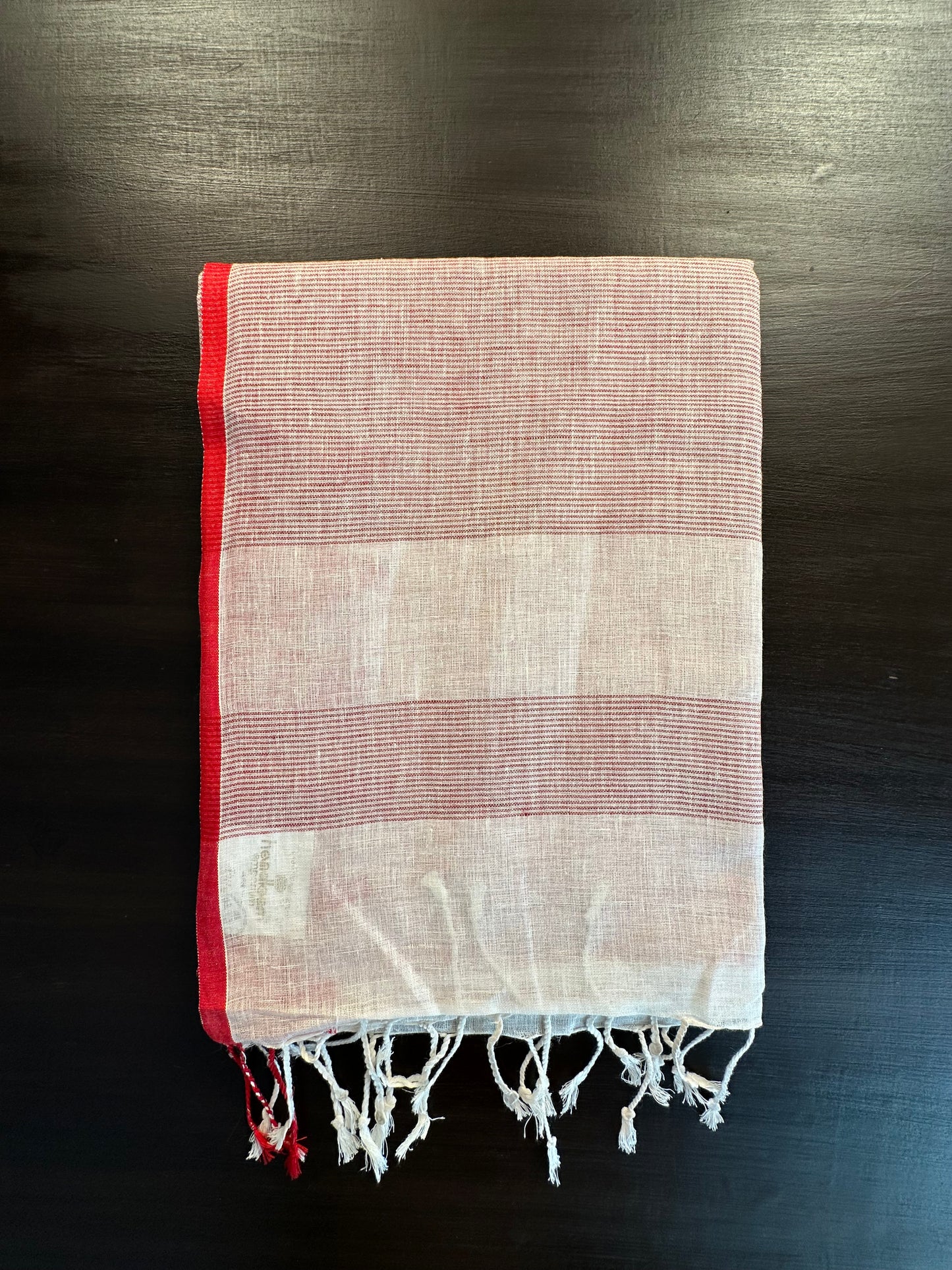 Off White-Red Linen Saree