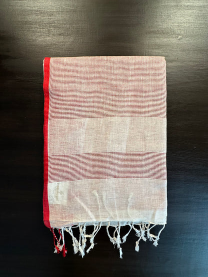 Off White-Red Linen Saree