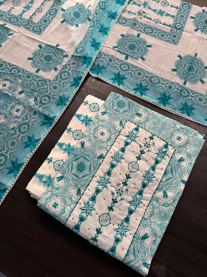 Off White-Firozi Necktie Cotton 3-Piece Suit