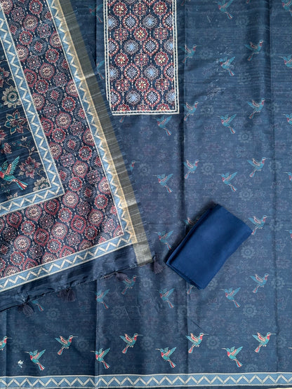 Navy Blue Fancy Cotton 3-Piece Suit