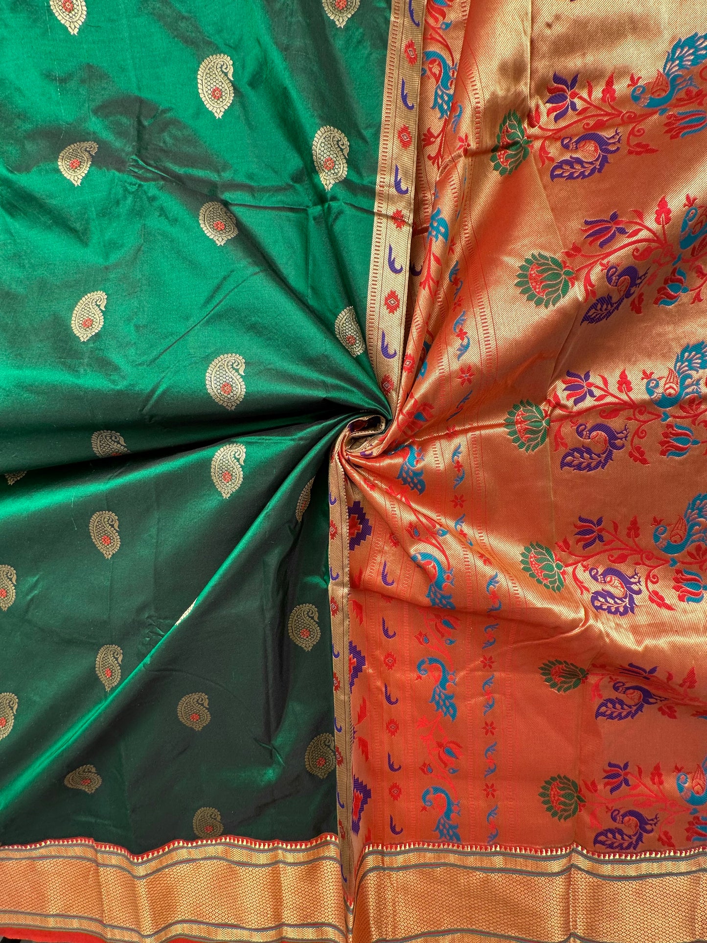 Bottle Green-Red Paithini Silk Saree