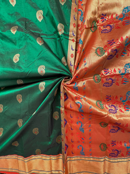 Bottle Green-Red Paithini Silk Saree