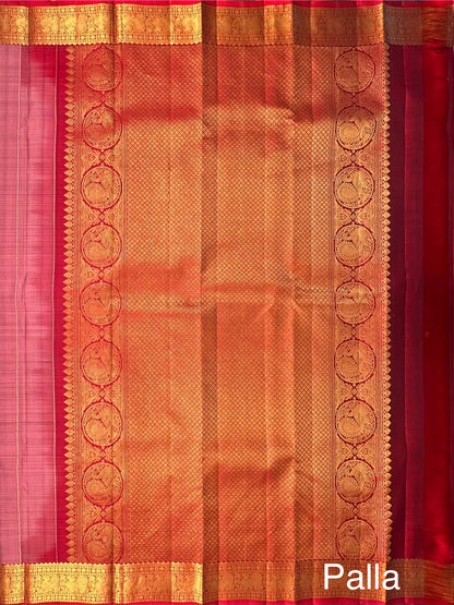 Dusky Pink -Maroon Handloom Kanjivaram Pure Silk Saree
