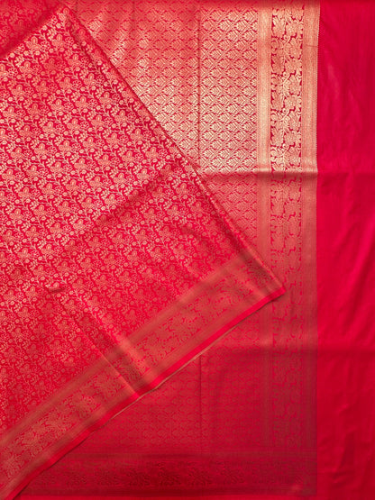 Red Jamawar Art Silk Saree