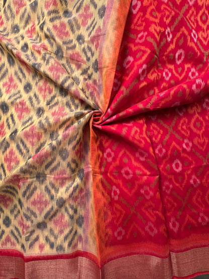Yellow Ikkat Kosa Cotton Silk Saree