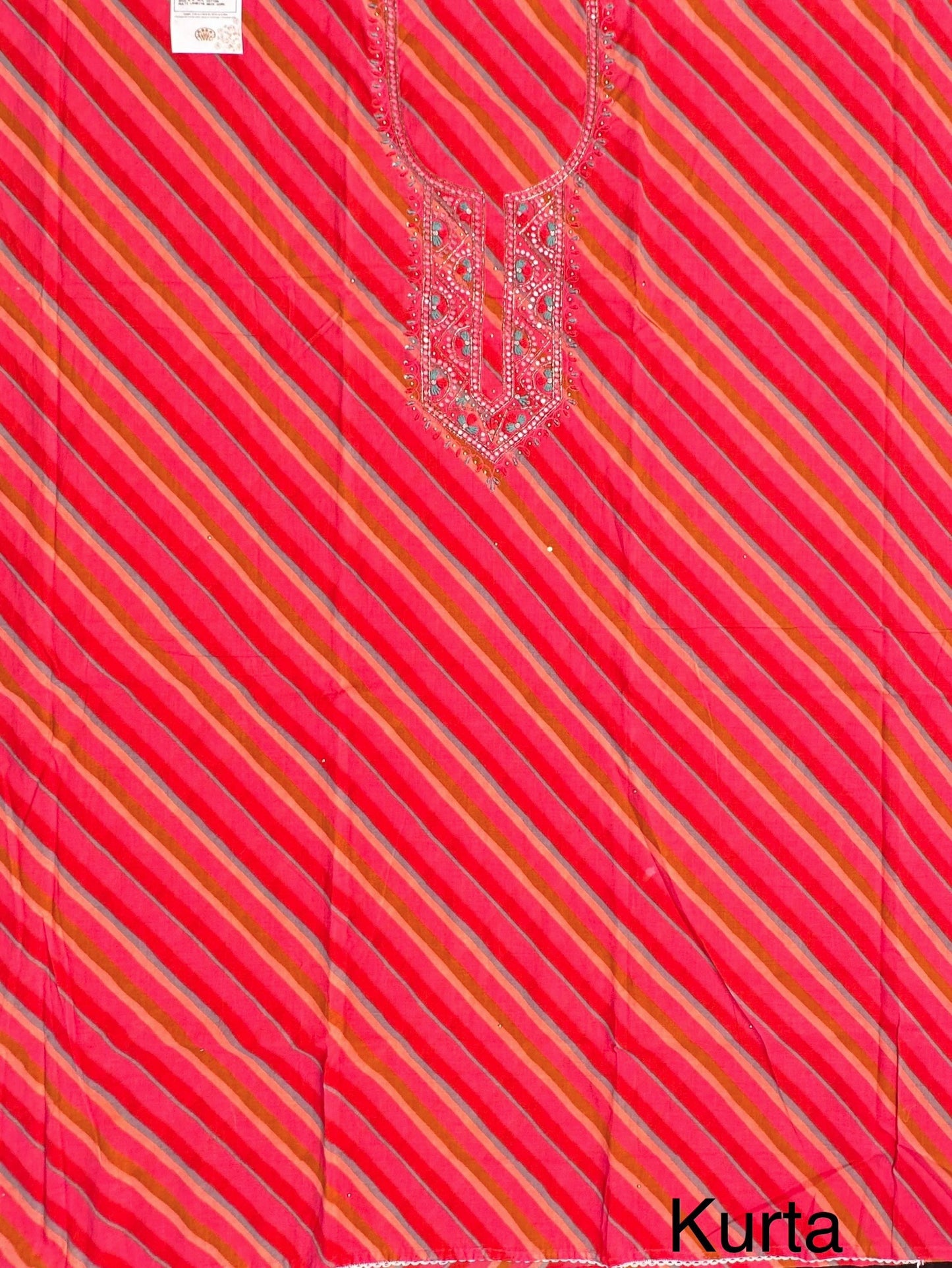 Pink -Multi Colour Leheriya Jaipuri Cotton Unstitched 3-Piece Suit