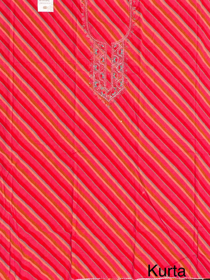 Pink -Multi Colour Leheriya Jaipuri Cotton Unstitched 3-Piece Suit