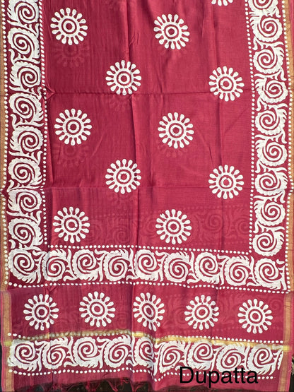 Magenta Printed Chanderi 3-Piece Unstitched Suit