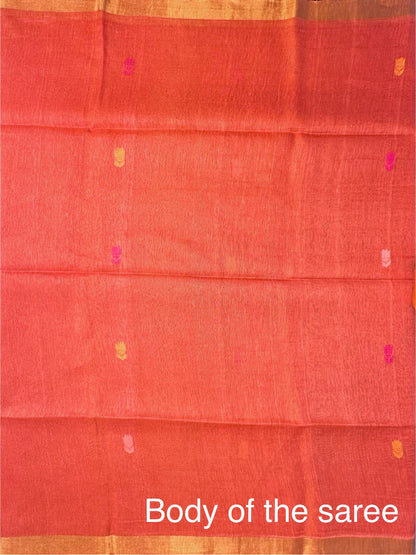 Peach Fancy Cotton Tissue Saree ( Linen Texture)