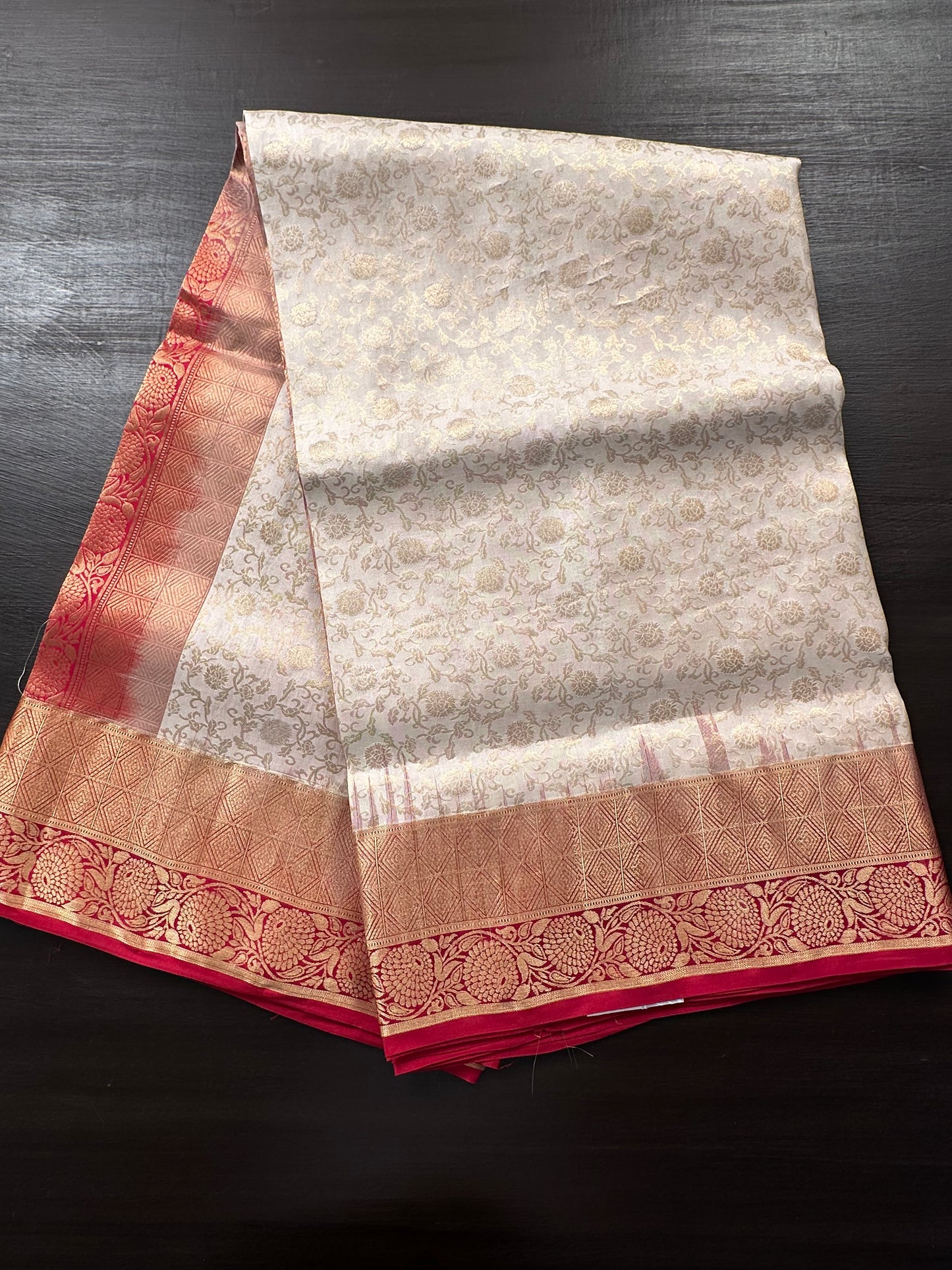 Cream-Maroon Handloom Kanjivaram Jamawar Pure Silk Saree