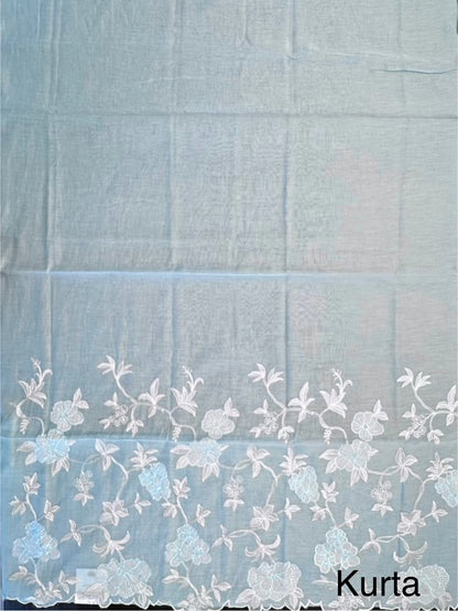 Sky Blue Cotton Chanderi 3-Piece Unstitched Suit