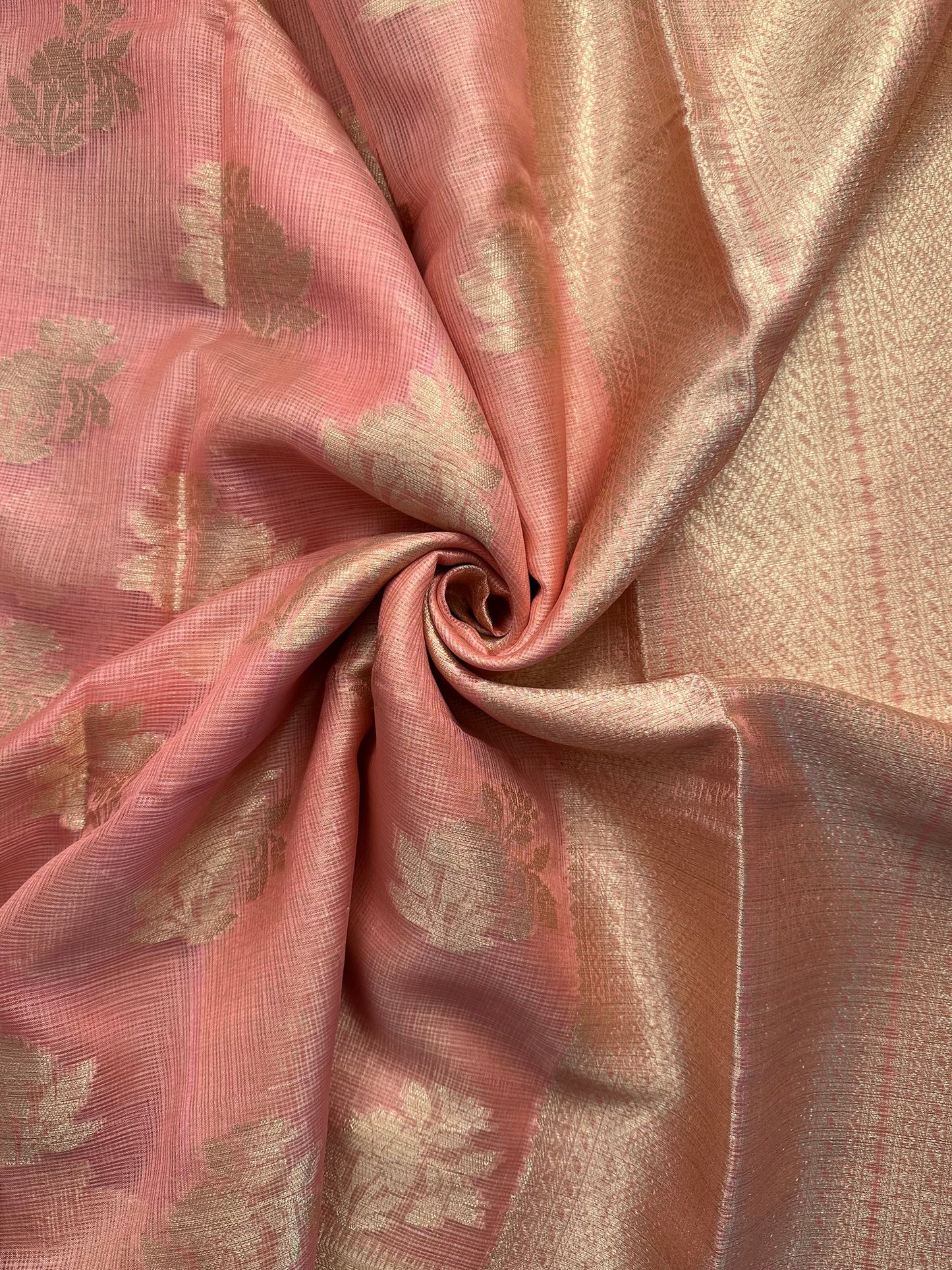 Pinkish Peach Arvita Kota Doria Fancy Cotton Saree