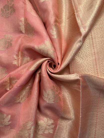 Pinkish Peach Arvita Kota Doria Fancy Cotton Saree