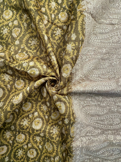 Mehndi Green -Beige Dhara Chanderi Saree