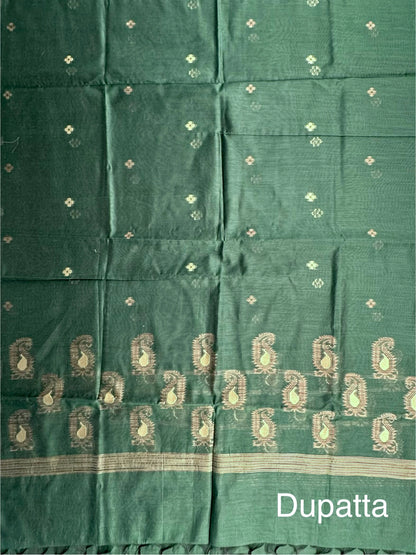 Wine-Bottle Green Jacquard 3-piece Unstitched Cotton Suit