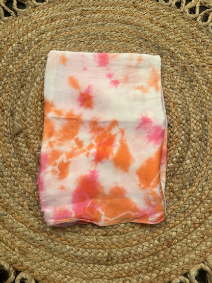 Pink-Orange Tie-Dye Cotton Satin Fabric