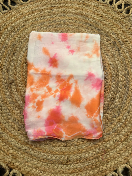 Pink-Orange Tie-Dye Cotton Satin Fabric