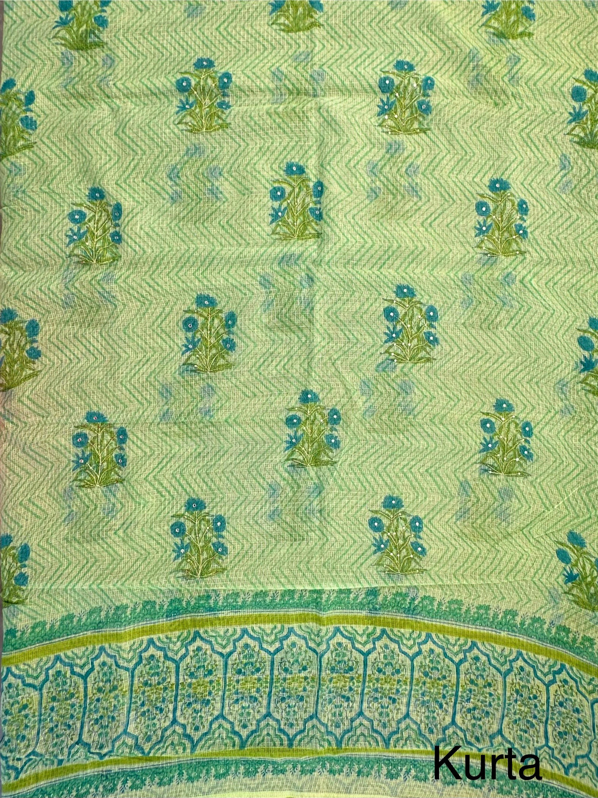 Parrot Green 4-Piece Kota Doria Cotton Unstitched Suit