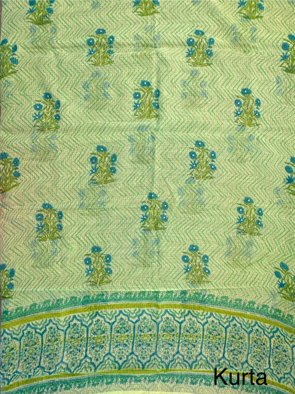 Parrot Green 4-Piece Kota Doria Cotton Unstitched Suit