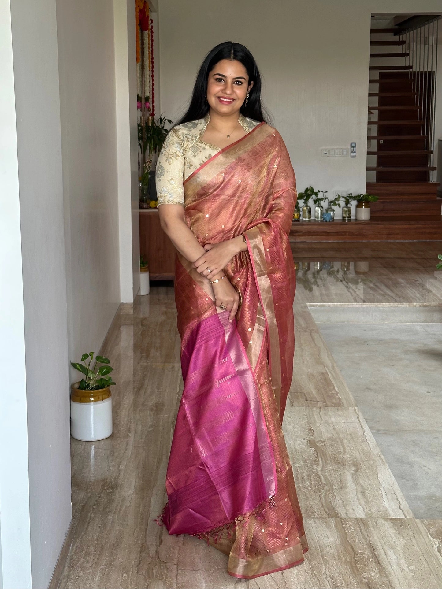 Rani Emboss Pure Tissue Silk Saree