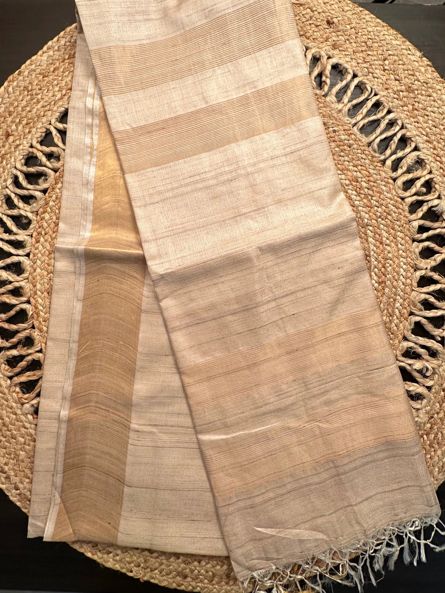 Beige Handloom Tussar Silk Saree