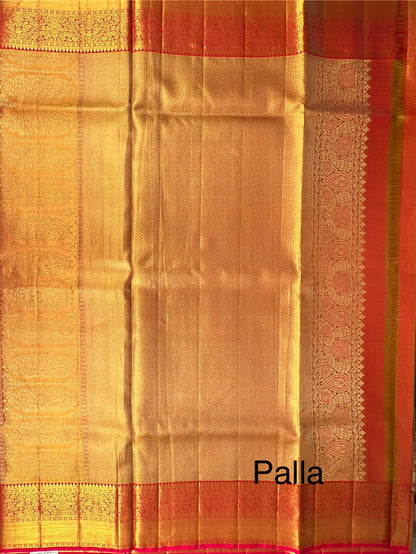 Golden-Rani Handloom  Jamawar Pure Tissue Silk Saree