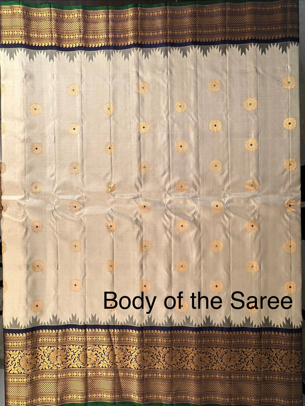Cream-Navy Blue Gadwal Pure Silk Saree